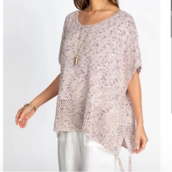 JOHNNY WAS Purple and Cream Knit Poncho With Tassels Women's One Size NWTS - Picture 1 of 10